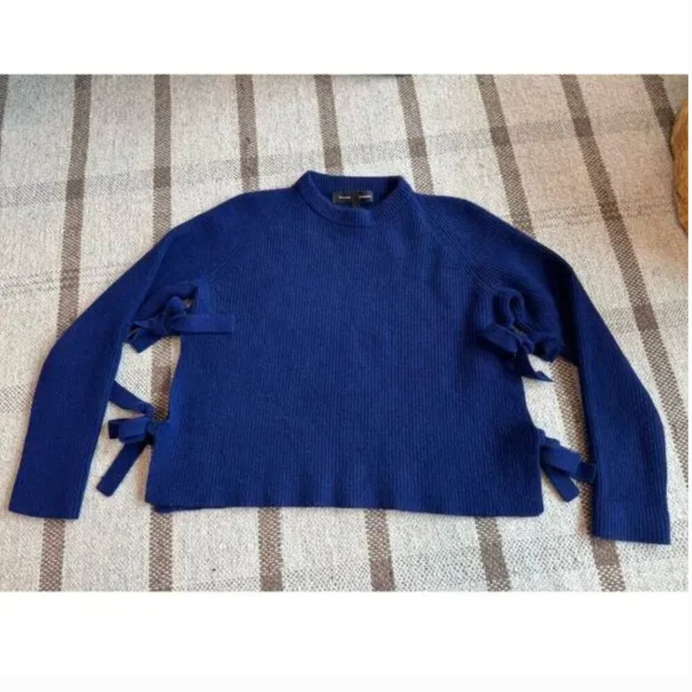 PROENZA SCHOULER | Cashmere & Wool Ribbed Knit Sweater with Side Ties in Cobalt